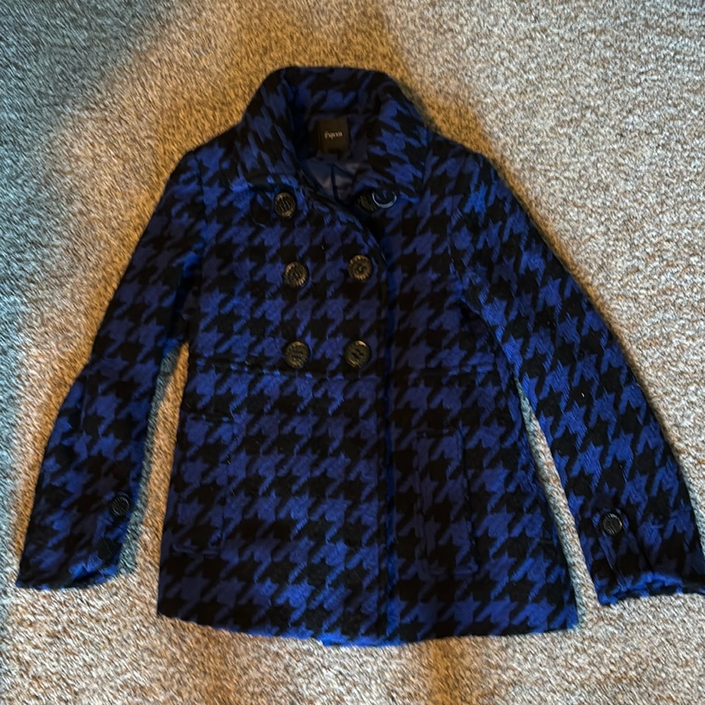 Women’s vintage royal blue/black houndstooth peacoat